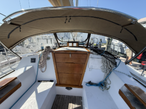 Canvas bimini over a sailboat cockpit